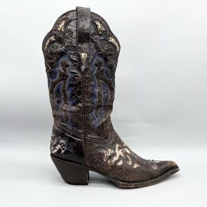 Stetson Womens 7 Boots Snake Skin Inlay Western‎ Snip Toe Cowgirl Festival Boho